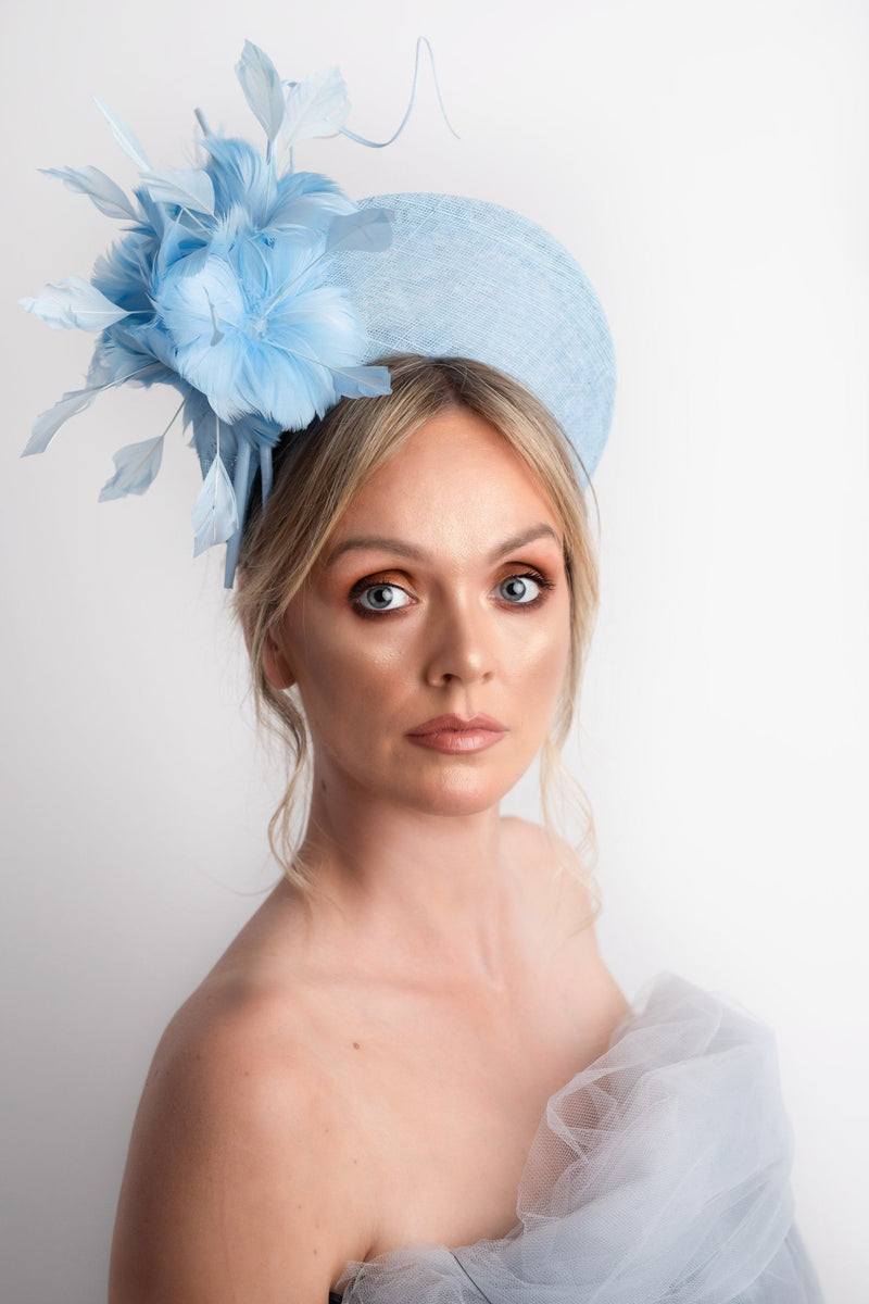 JEANNIE Cornflower Blue Feather Crown Headpiece Chanix Millinery