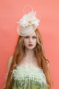 Ivory Pillbox Fascinator with Feather Detail