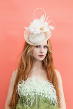 Ivory Pillbox Fascinator with Feather Detail