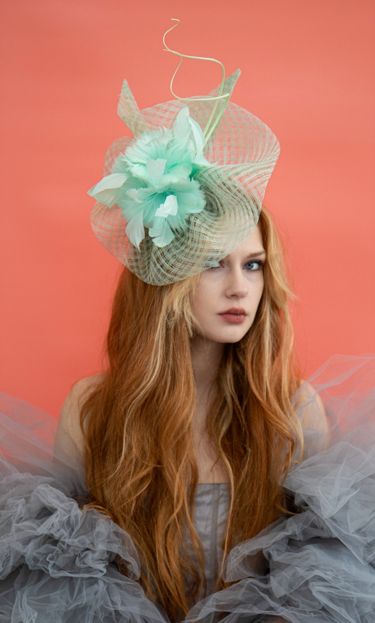 Pastel Green Feathered Fascinator