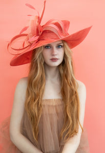 Large Coral Hat with Crinoline Detail