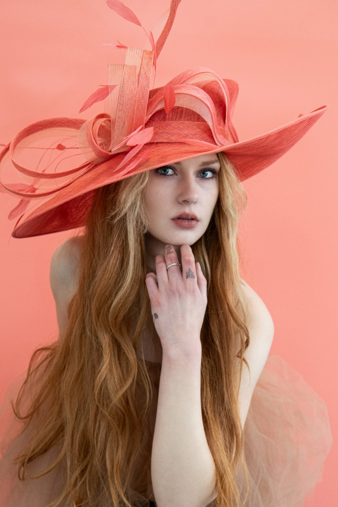 Large Coral Hat with Crinoline Detail