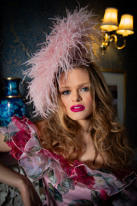 FLORENCE - Baby Pink Ostrich Feather Saucer Hatinator / Fascinator