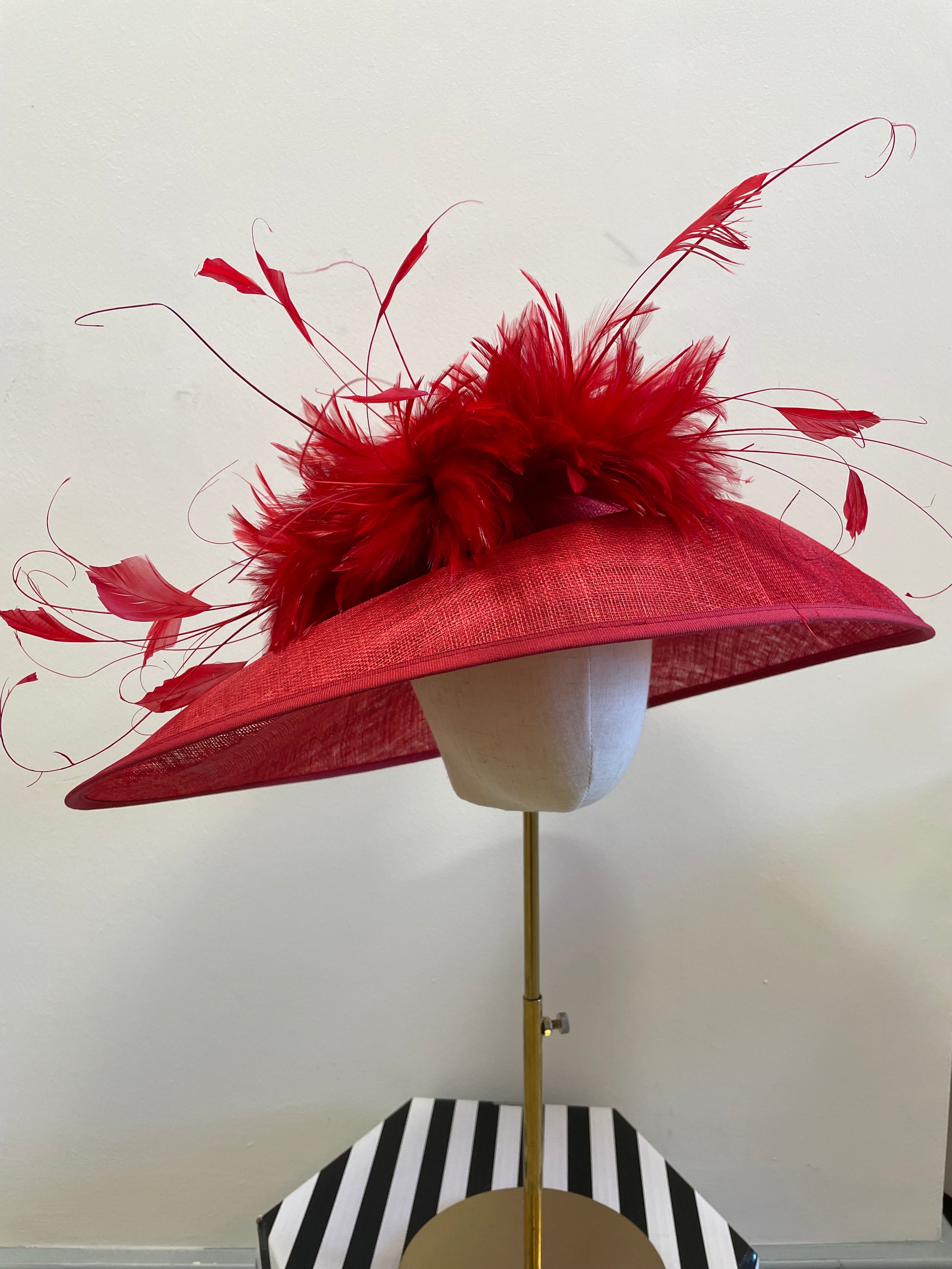 Red Wedding Hat with Feathers