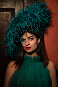 ROBYN - Jade Large Ostrich Feather Saucer Hatinator / Fascinator
