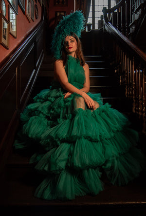 ROBYN - Jade Large Ostrich Feather Saucer Hatinator / Fascinator