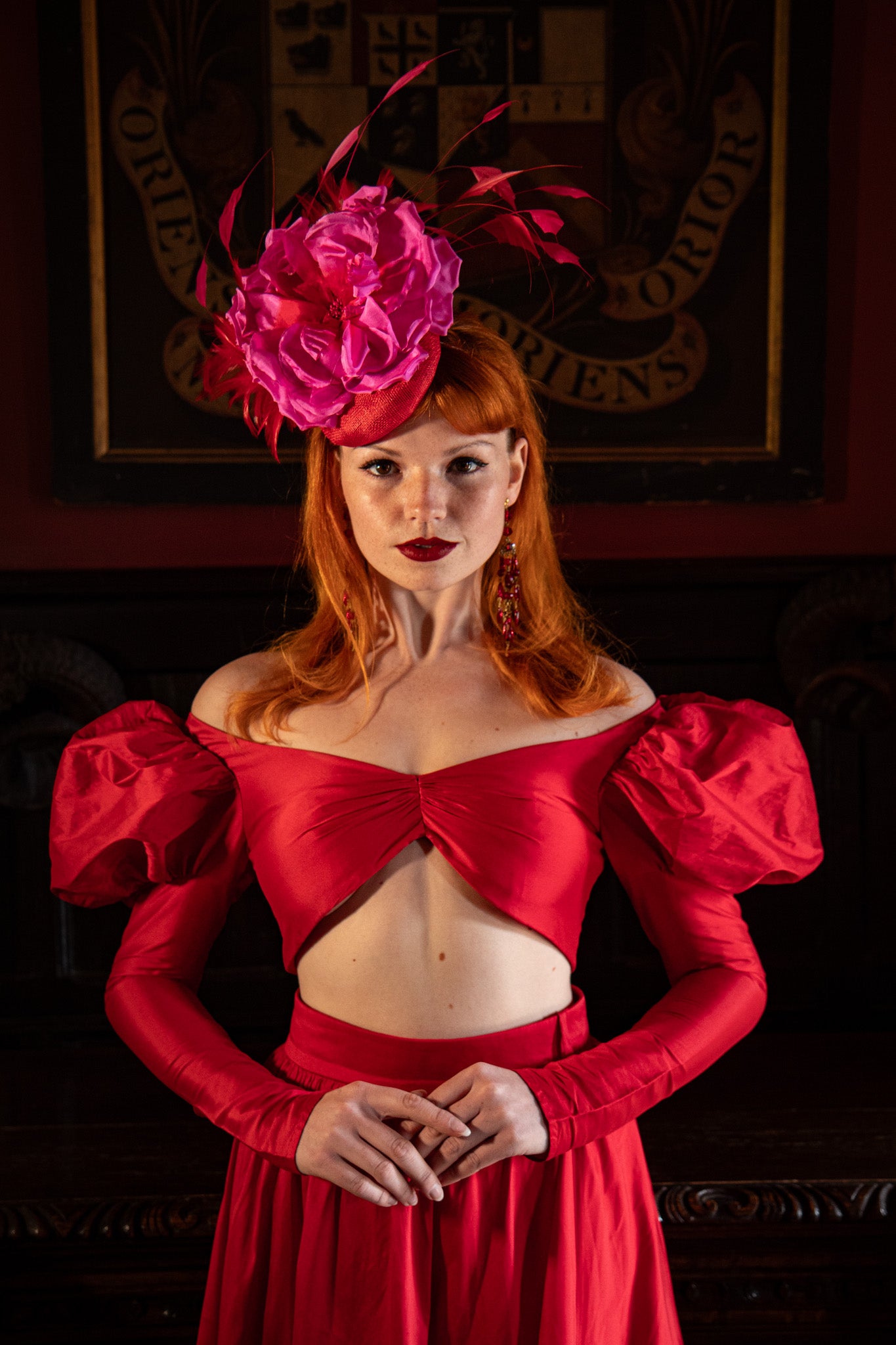 Red and Cerise Pink Silk Flower Pillbox Fascintor