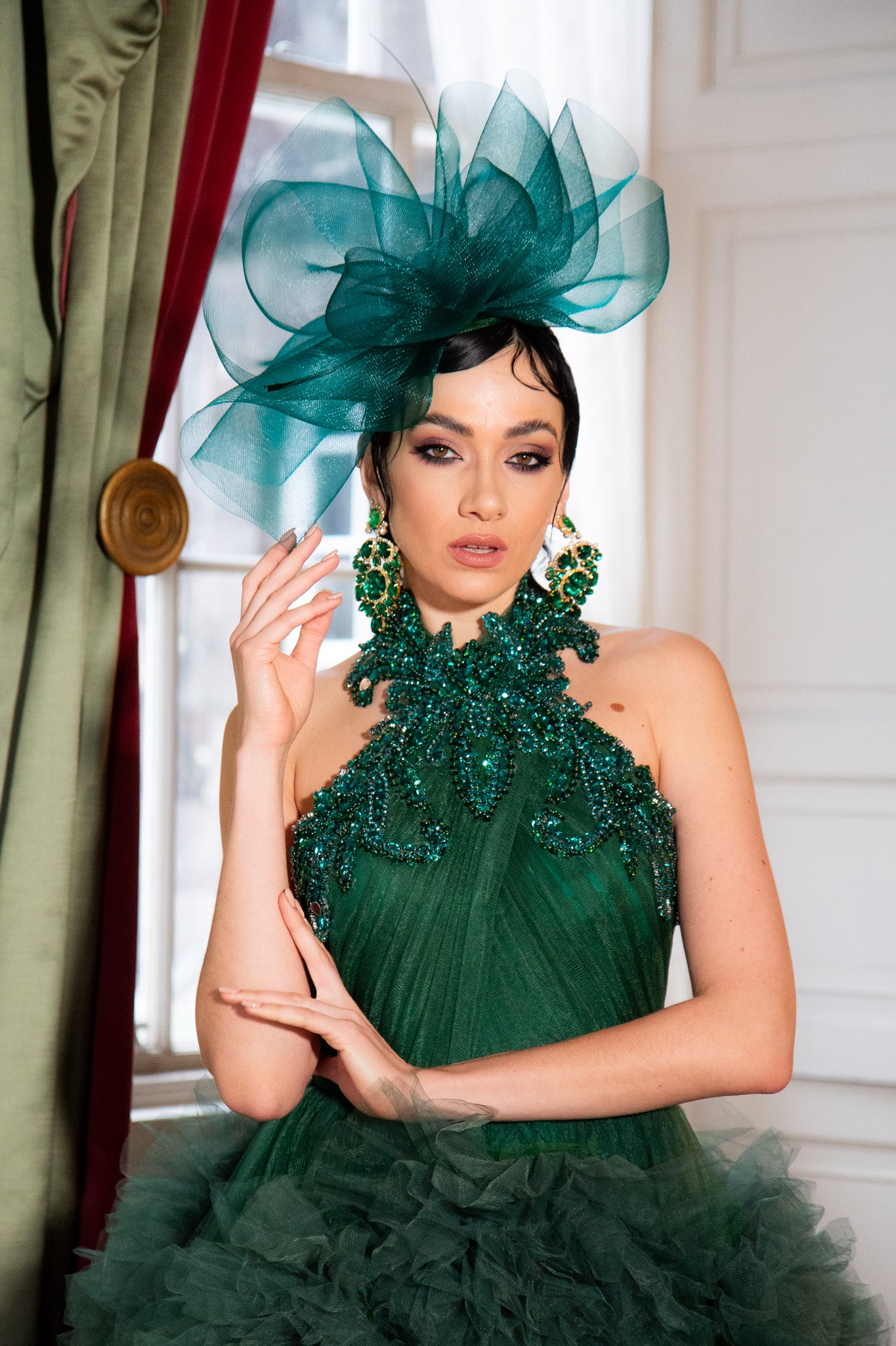 DIANE - Teal Green Statement Crinoline Fascinator Chanix Millinery DIANE - Teal Green Statement Crinoline Fascinator Chanix Millinery