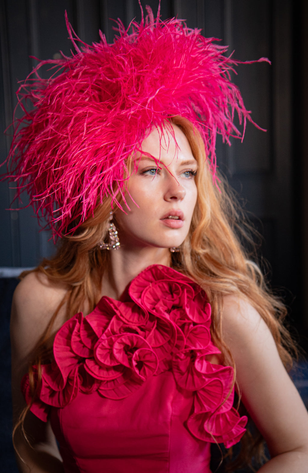 FRANCESCA - Fuchsia Pink Ostrich Feather Saucer Hatinator / Fascinator