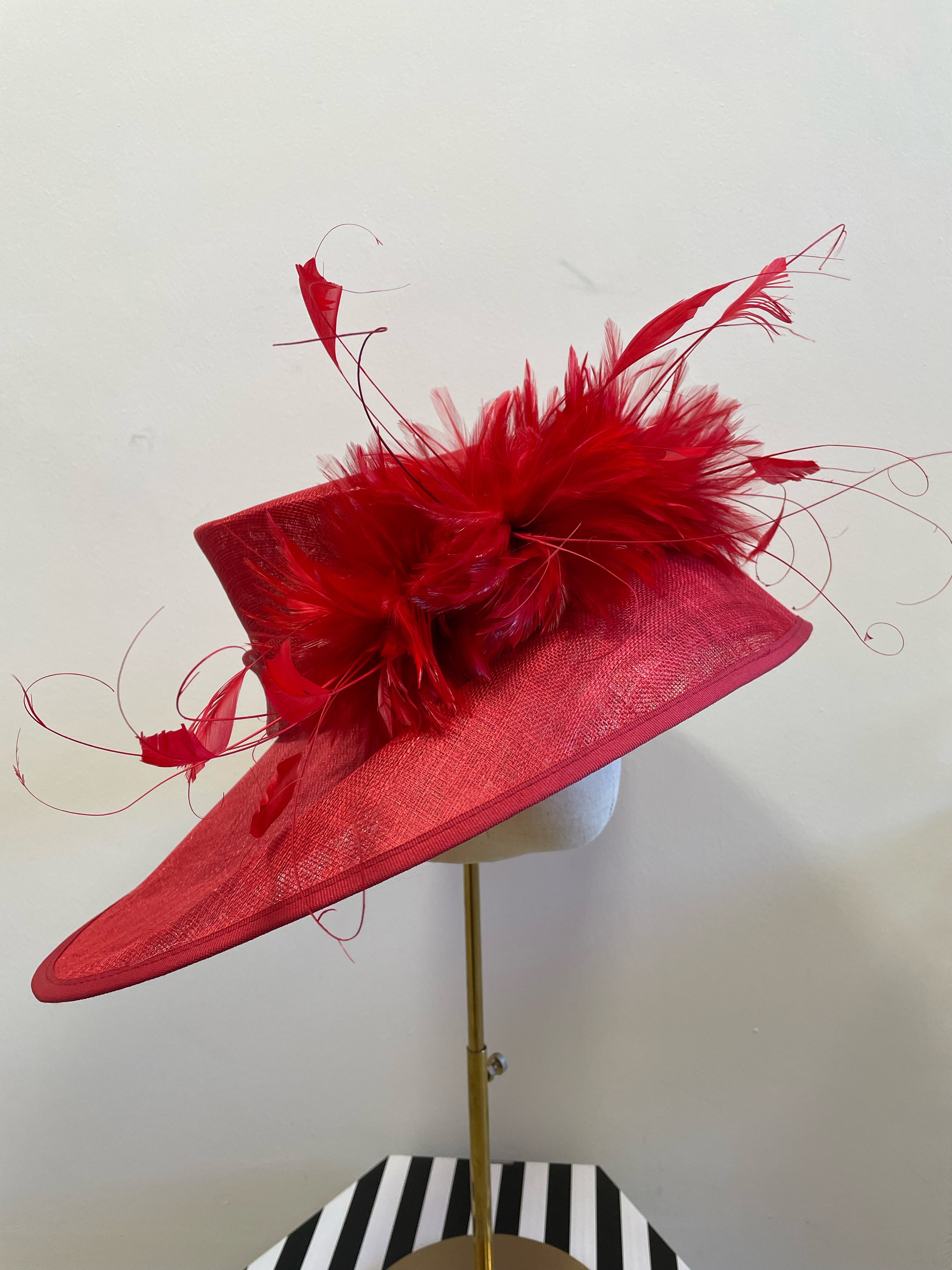 Red Wedding Hat with Feathers