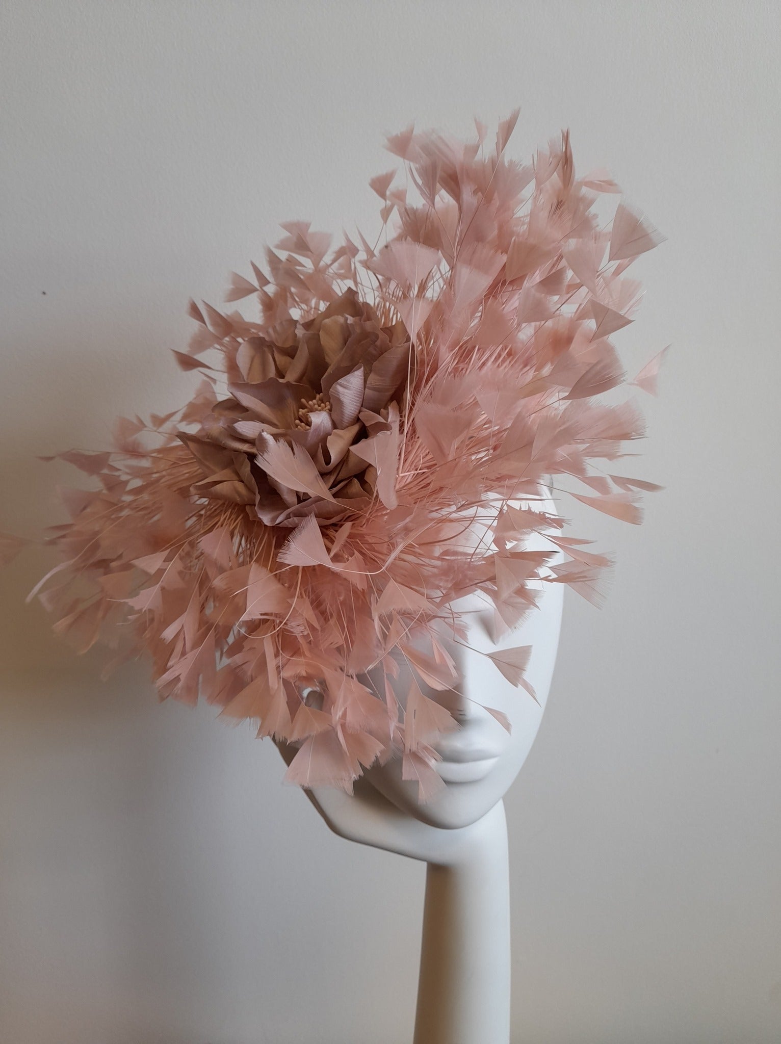 Baby Pink feathered floral fascinator / hatinator