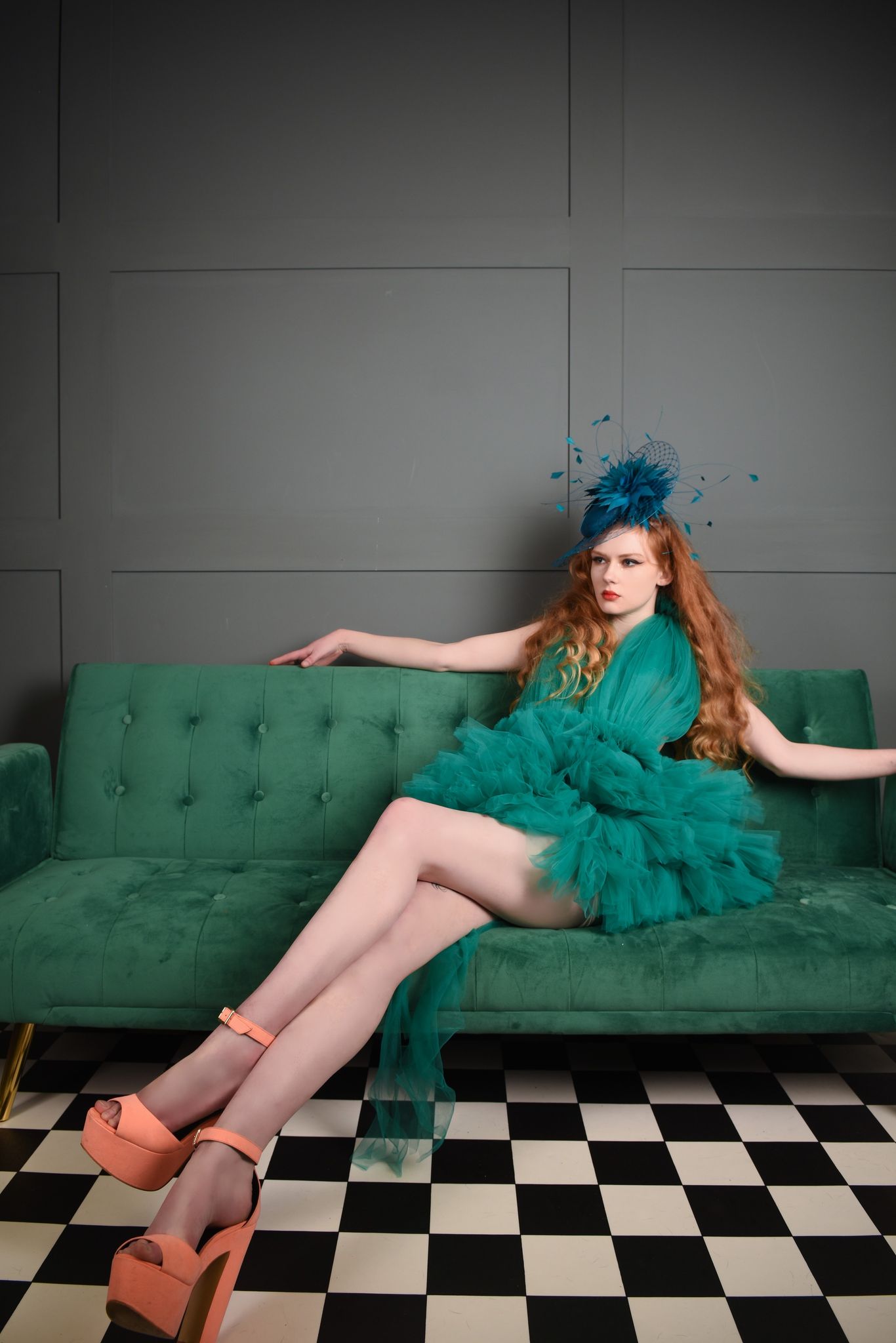 VERA - Teal Veiled Brim Headpiece Chanix Millinery VERA - Teal Veiled Brim Headpiece Chanix Millinery