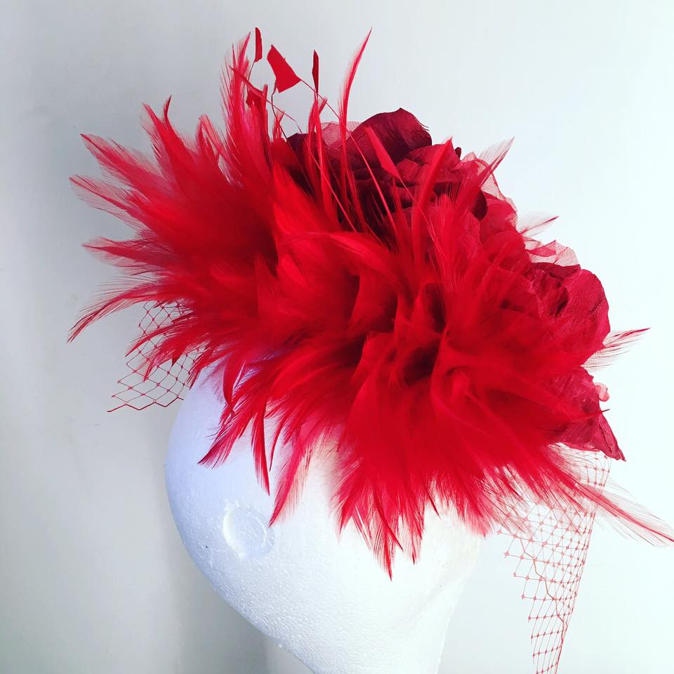 Red Veiled Felt Cocktail Hat / Pillbox / Fascinator