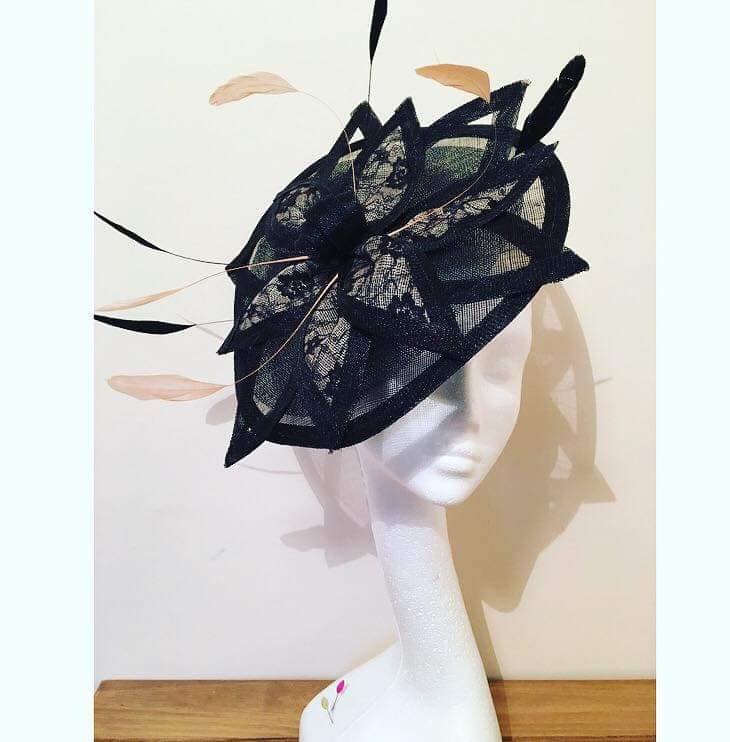 Black and Nude Laced Saucer Fascinator