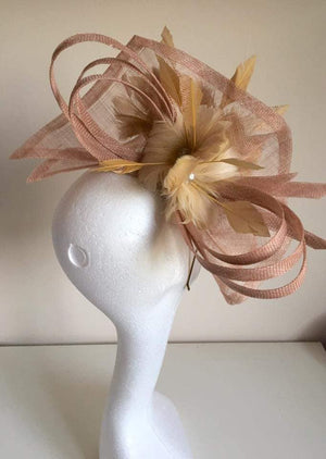 Nude Fascinator with feather flowers