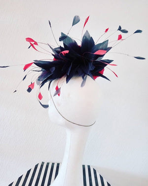 Navy and Fuchsia parasisal silk floral fascinator/ headpiece
