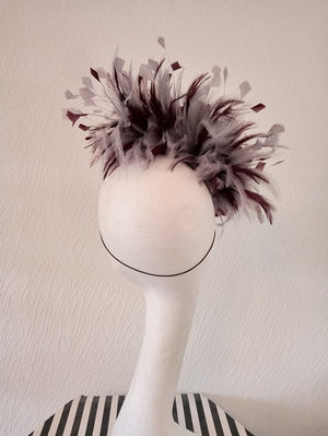 Grey and Burgundy Floral Button Fascinator