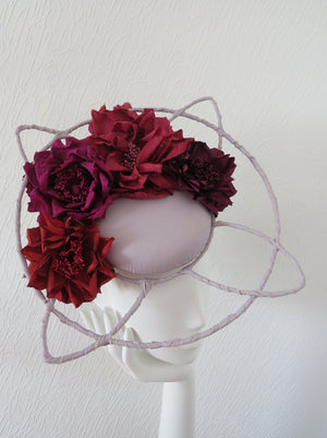 Lilac and Pink Wired Brim Pill Box Fascinator / Hatinator