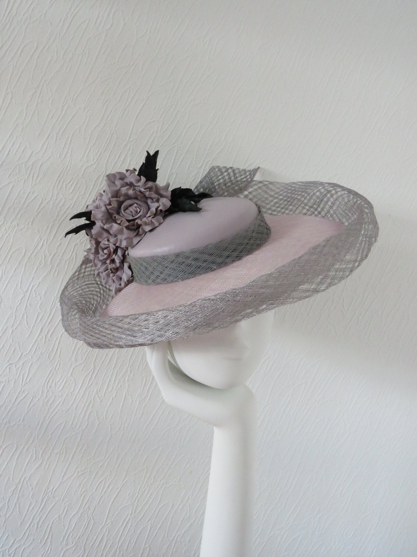 Lilac and Grey Leather Boater Style Hatinator / Fascinator
