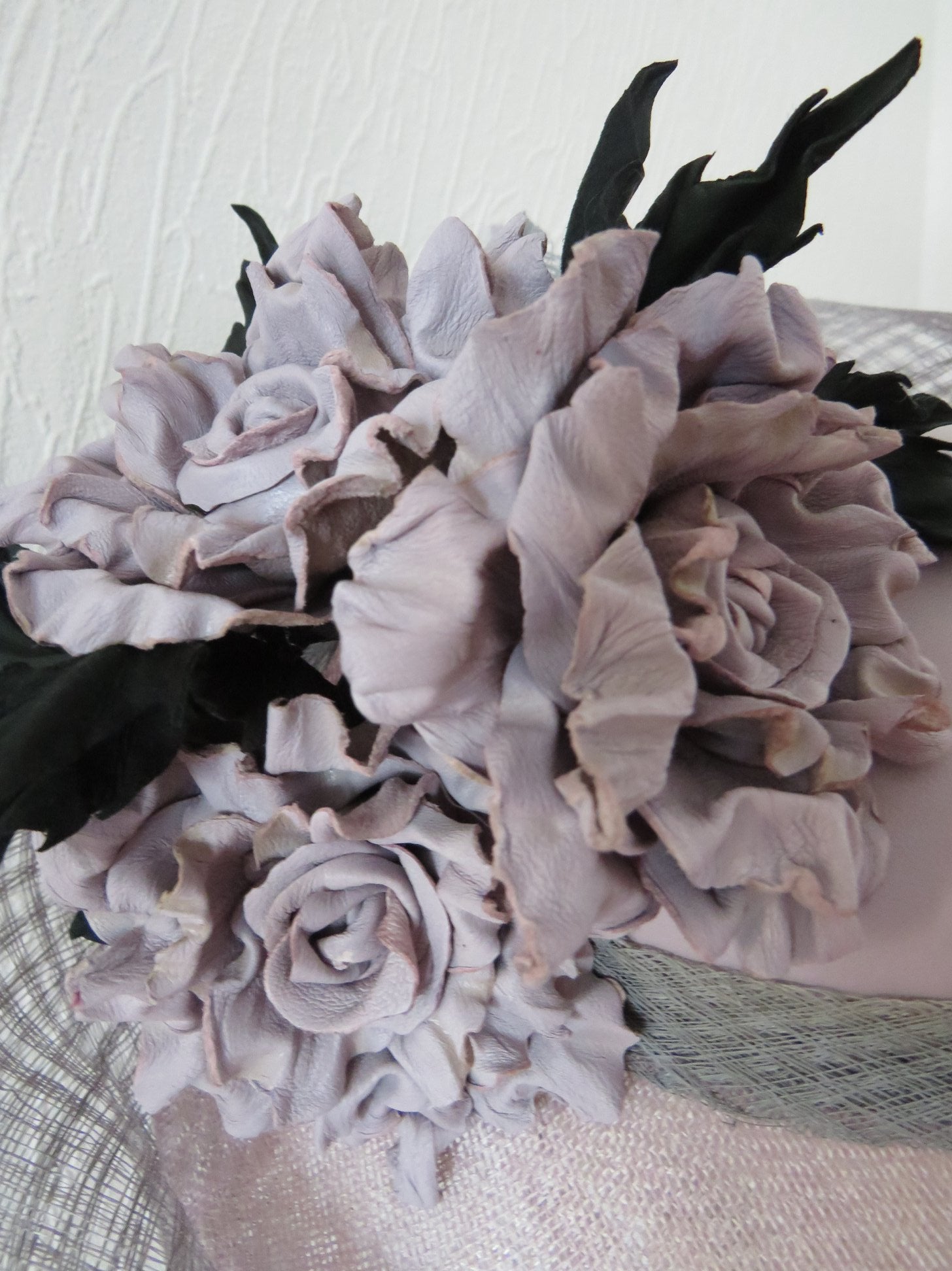 Lilac and Grey Leather Boater Style Hatinator / Fascinator