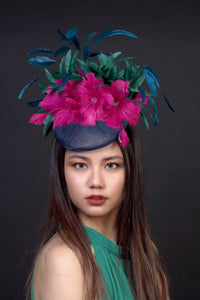 Navy Tropical Feathers of Paradise Cocktail Hat / Fascinator