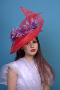 Coral and Purple Painted Floral Hatinator