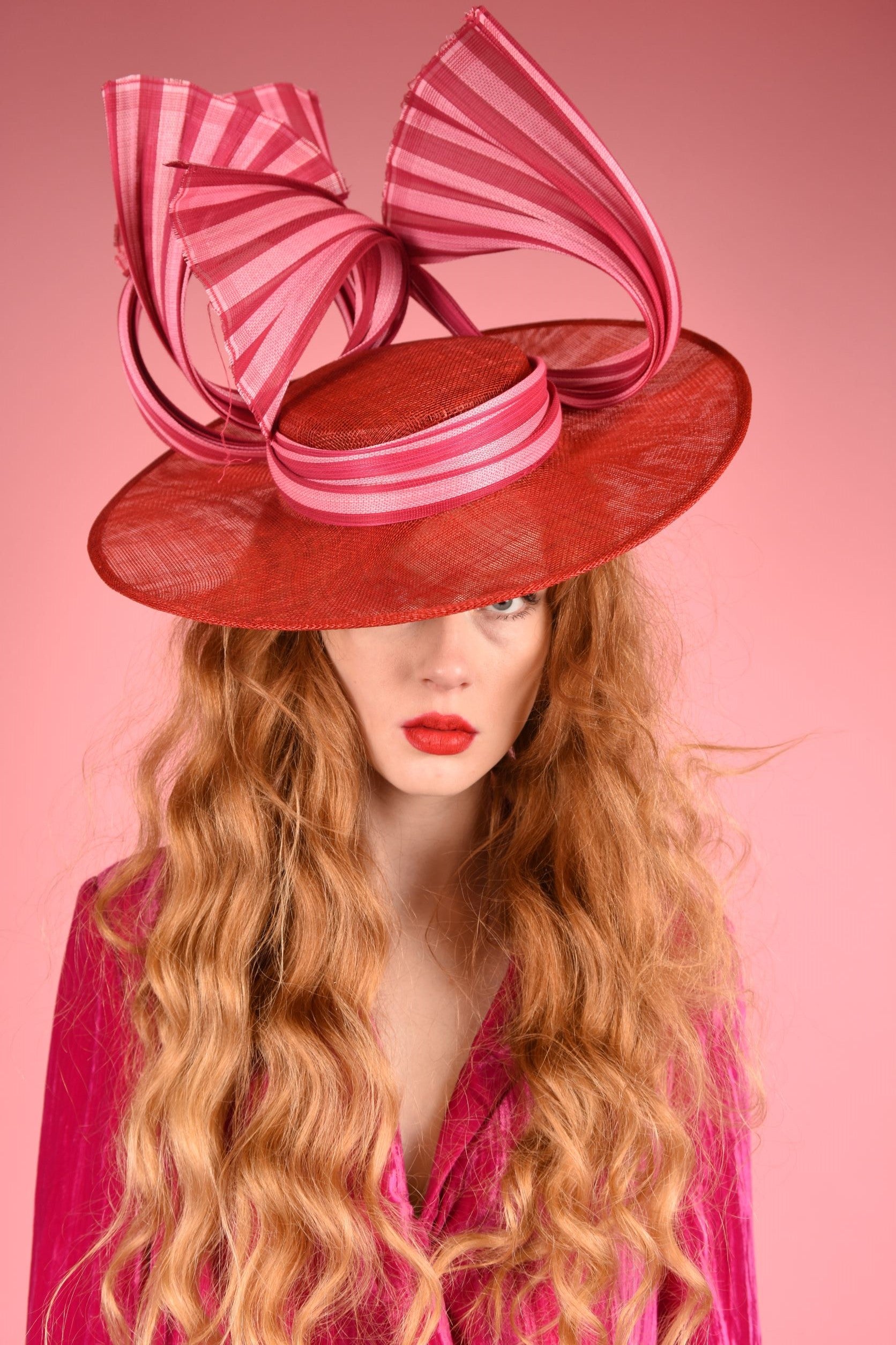 Red and Pink Boater Fascinator / Hatinator