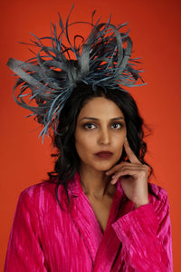 Blue Looped Feathered Fascinator