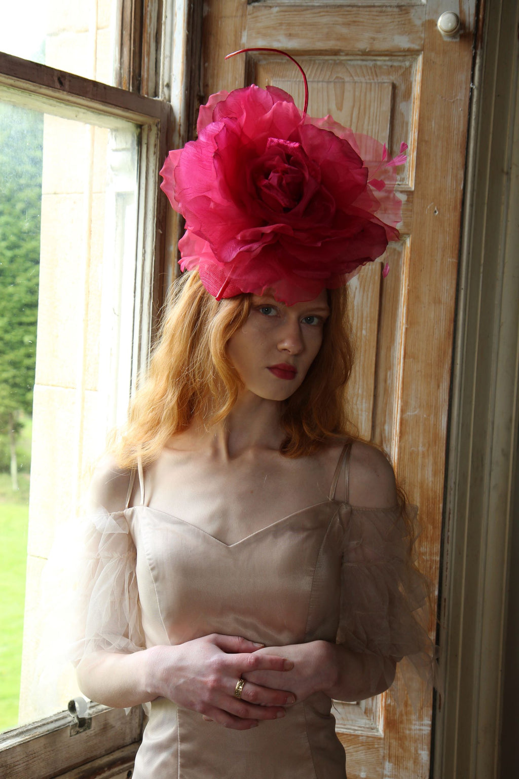 Fuchsia Pink Large Floral Pillbox Fascinator