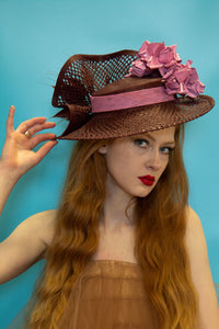Burgundy and Pink Boater Hatinator with metal flowers