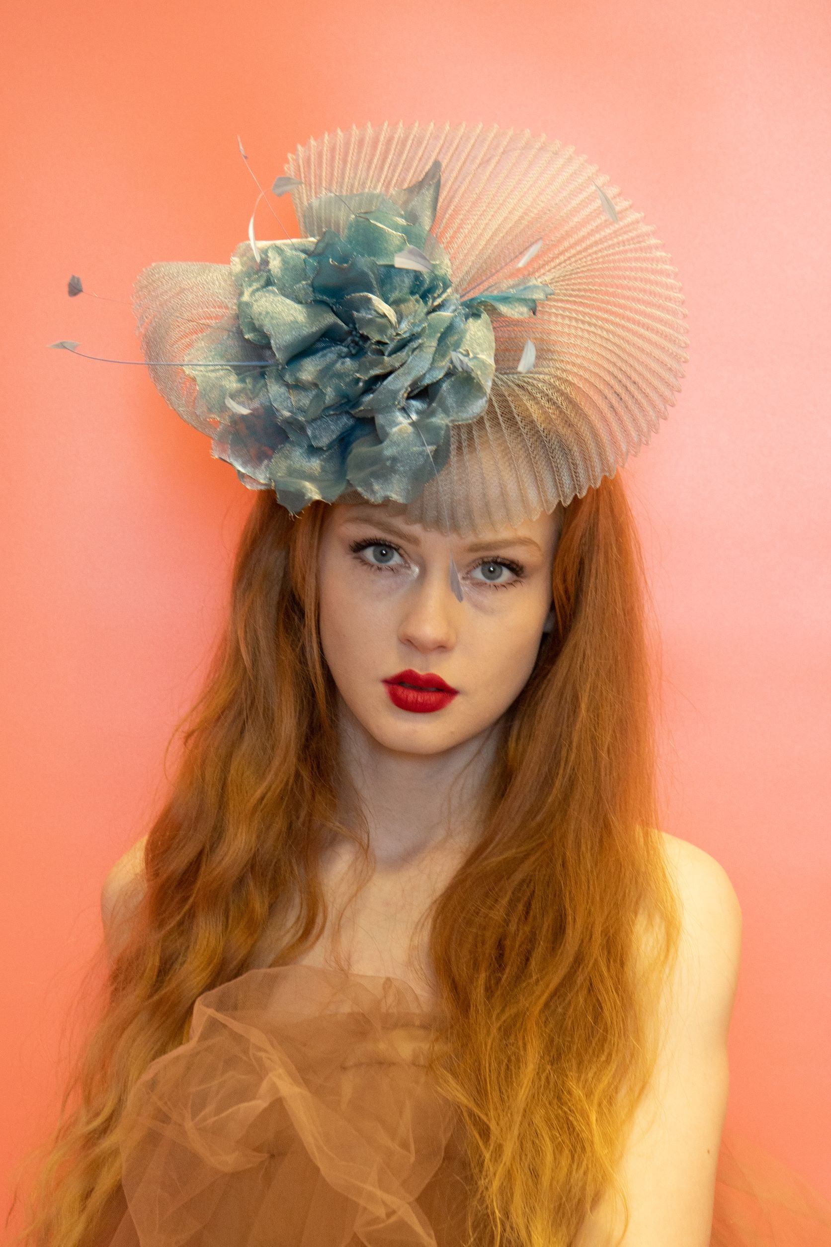 Blue and Silver Crinoline Floral Headpiece