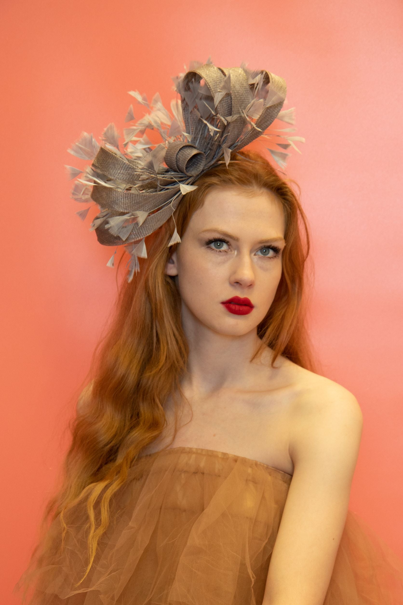 Grey Feathery Looped Fascinator