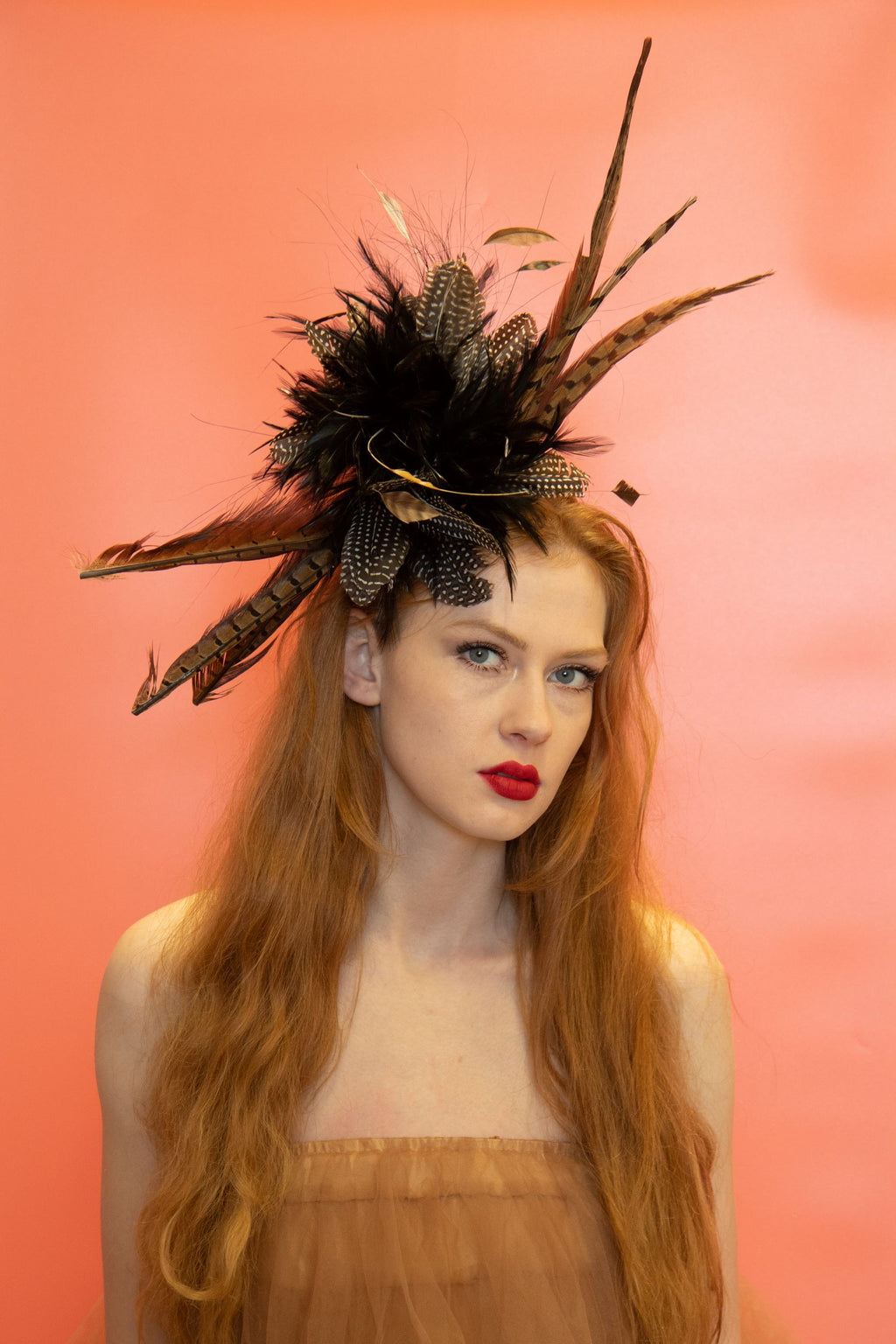 Nude and Natural Feathered Hairband Fascinator