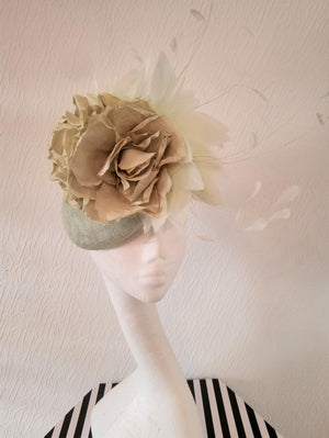 Mint Green Floral Feathered Button Fascinator