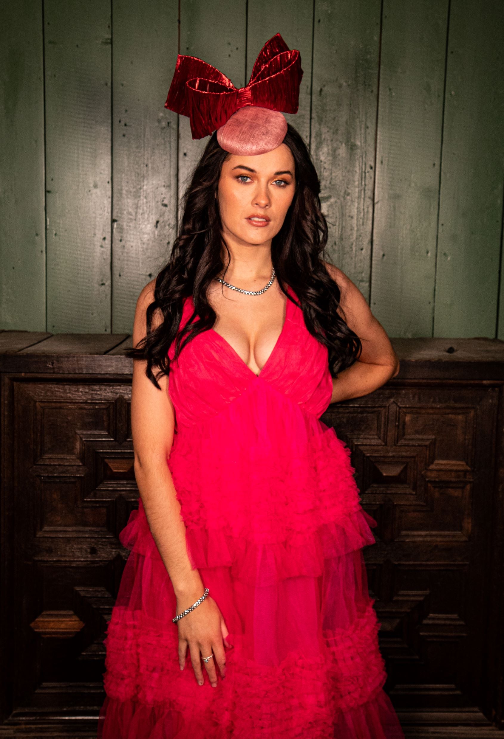 Pink and Red Statement Bow Pillbox Fascinator