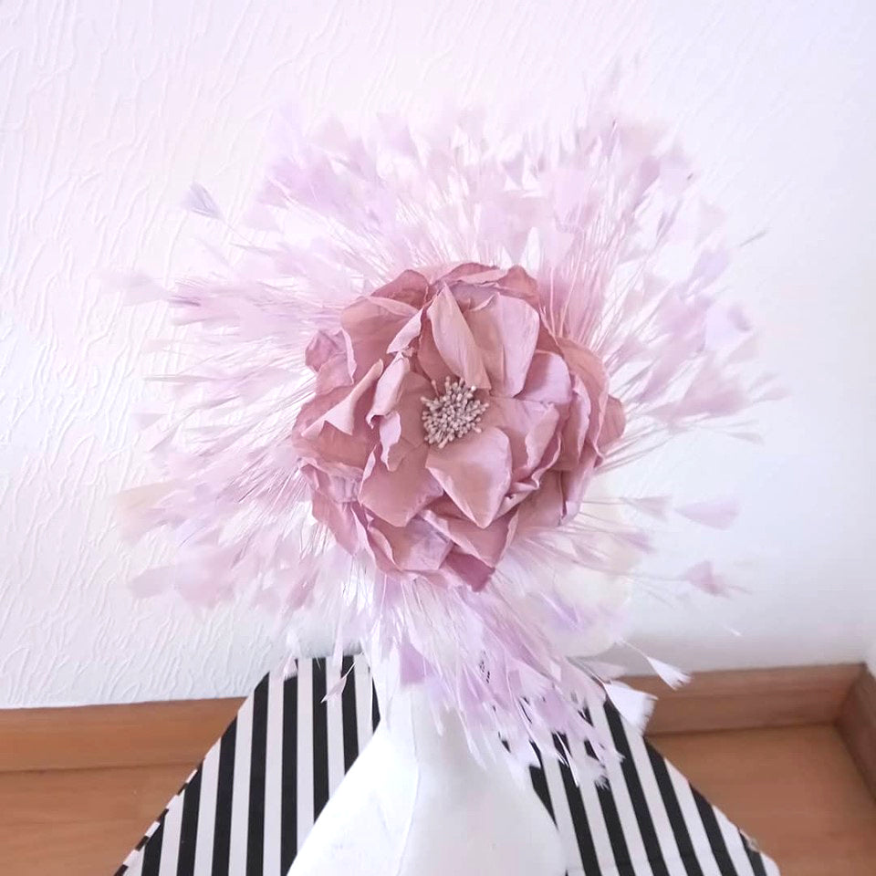 Lilac Silk Flower Feathered Fascinator