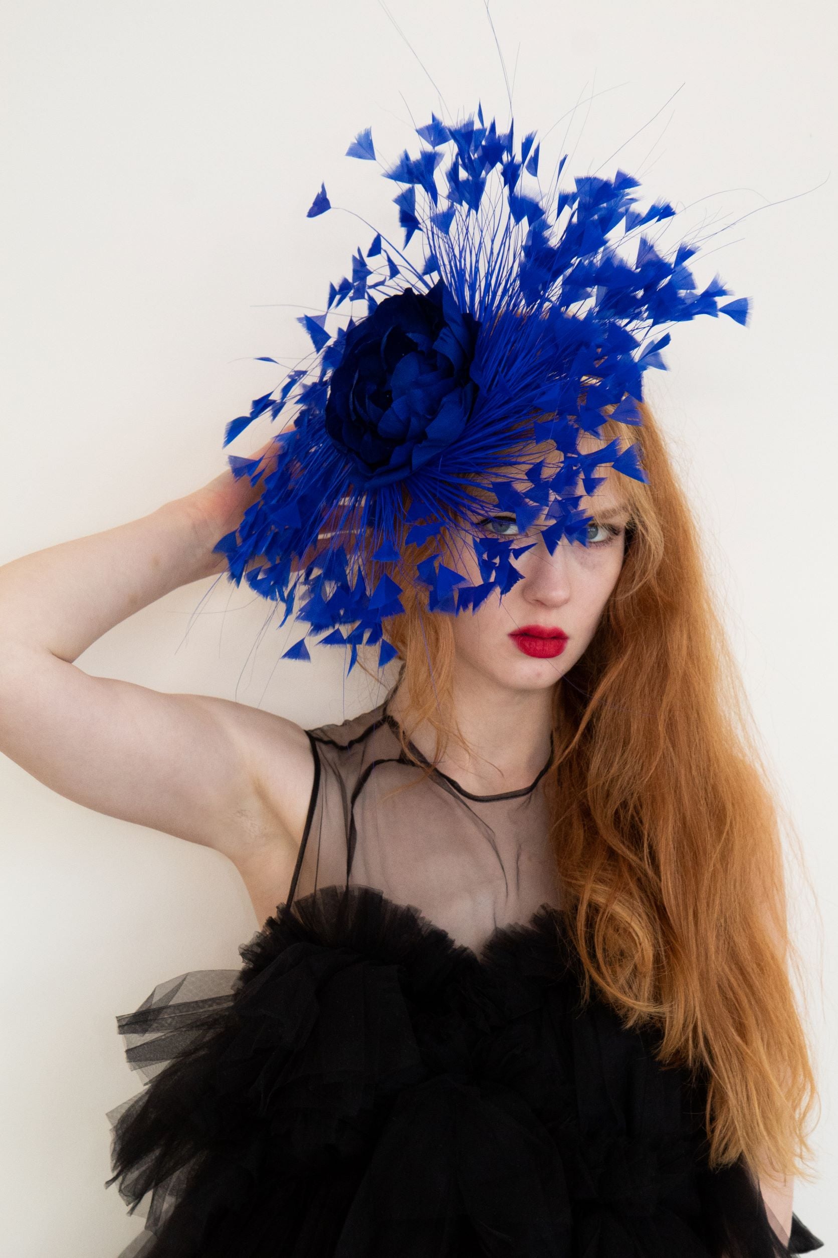 Royal Blue Feathered Fan Fascinator