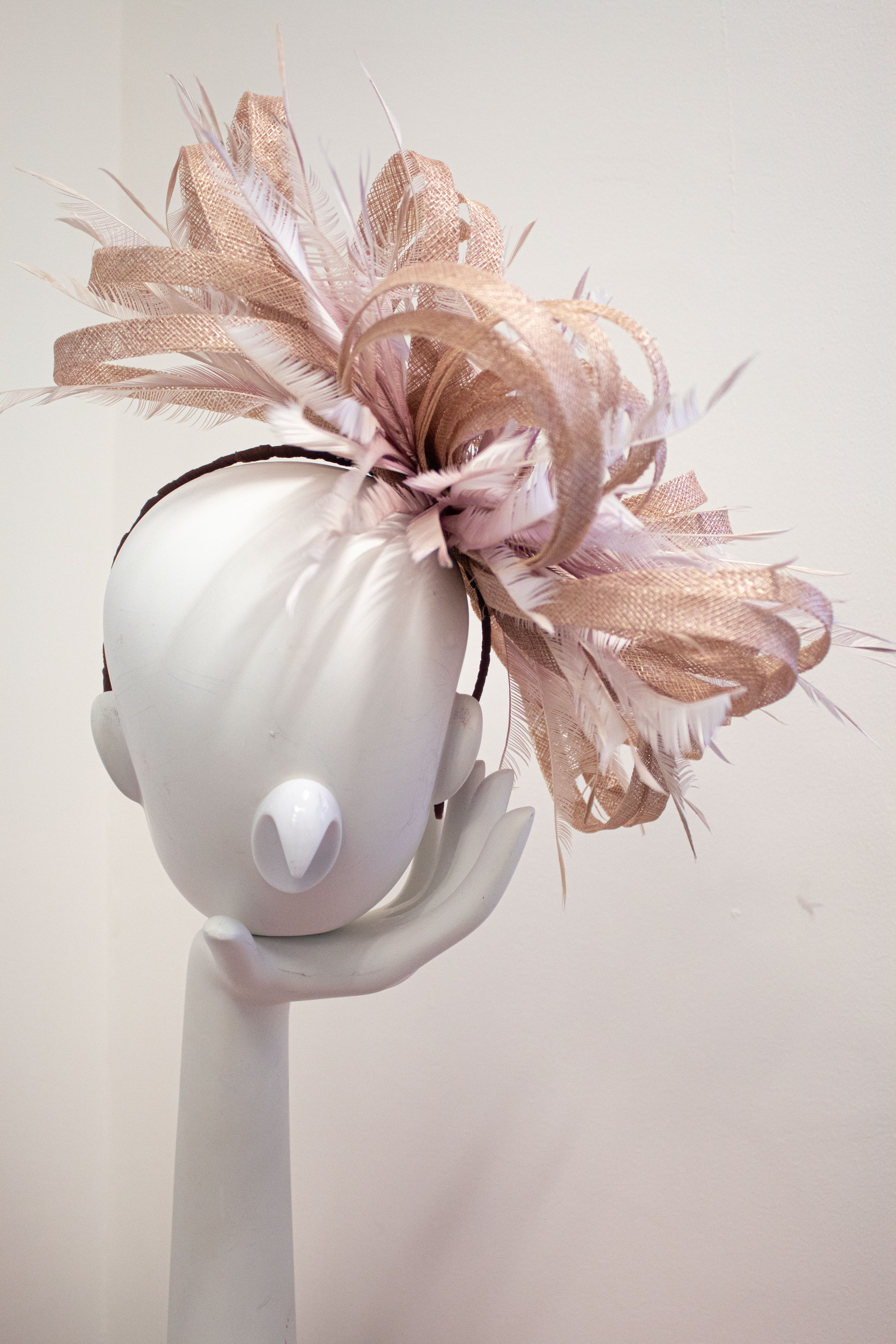 Nude Pink Looped Feathered Fascinator